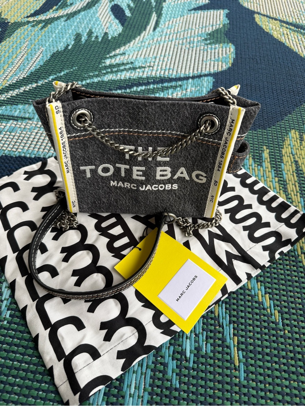 Marc Jacobs Mini Tote Bag in Charcoal Gray with Yellow Trim